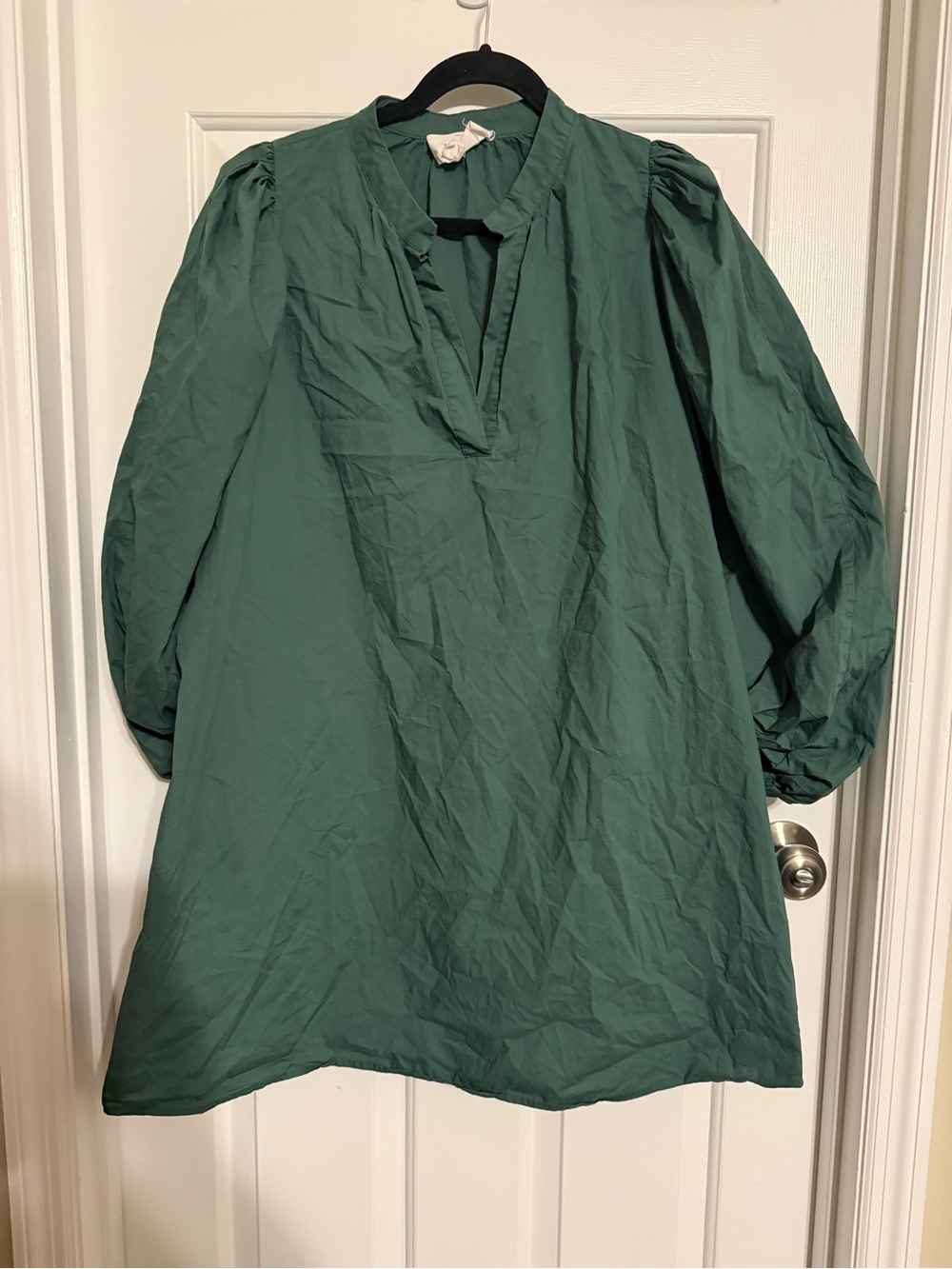 Tuckernuck Pomander Place Green Cotton Poplin Puff Sleeve Notch Neck Top XXXL